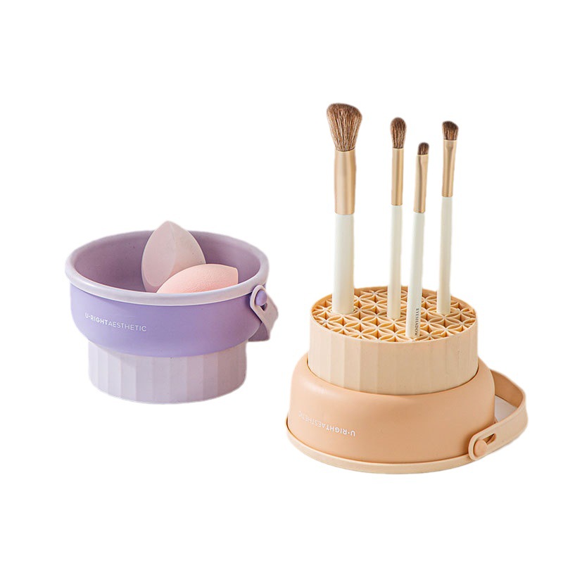 Makeup Brush Cleaning Bowl with Drying Rack Silicone Brush & Beauty Sponge Cleaner Storage Organizer Tool Set