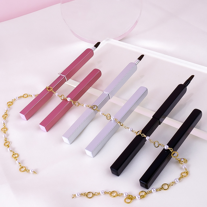 Retractable Square Lip Brush Synthetic Fiber Bristles Lipstick Gloss Makeup Brush Portable Cosmetic Tool