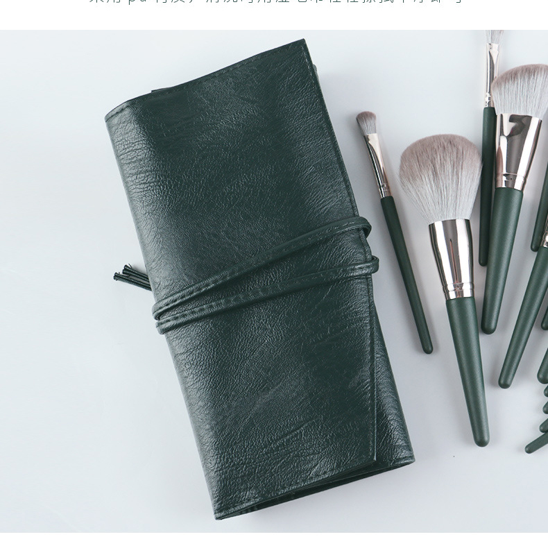 14PCS Green Makeup Brush Set Soft Bristles Wooden Handle Professional Cosmetic Brushes Full Kit