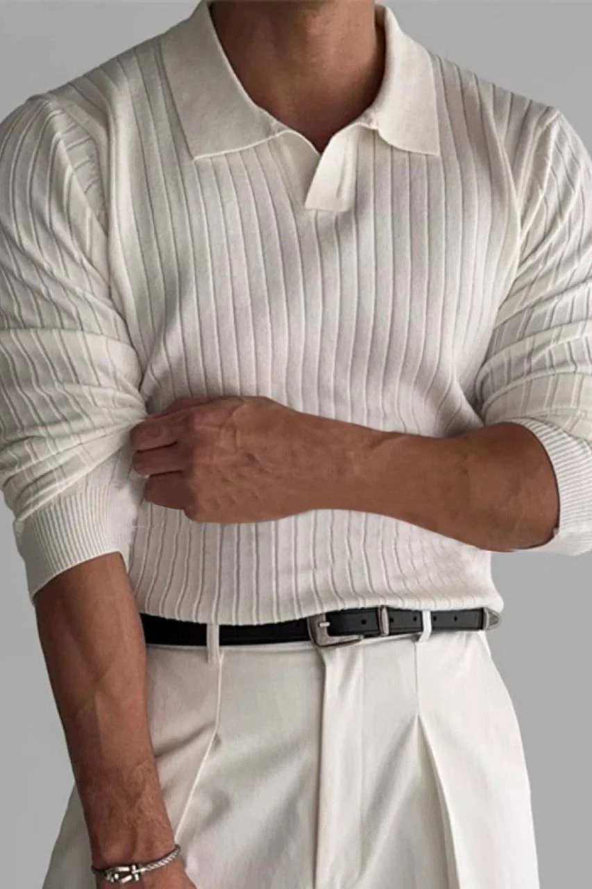 SUWON Long Sleeve V-Neck Polo