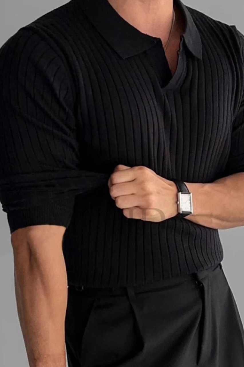 SUWON Long Sleeve V-Neck Polo