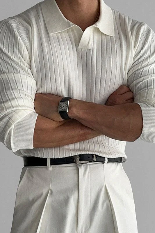 SUWON Long Sleeve V-Neck Polo