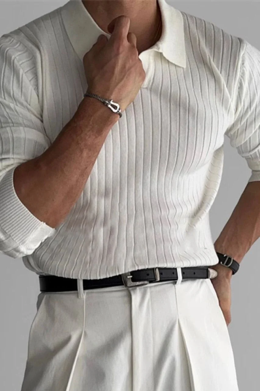 SUWON Long Sleeve V-Neck Polo