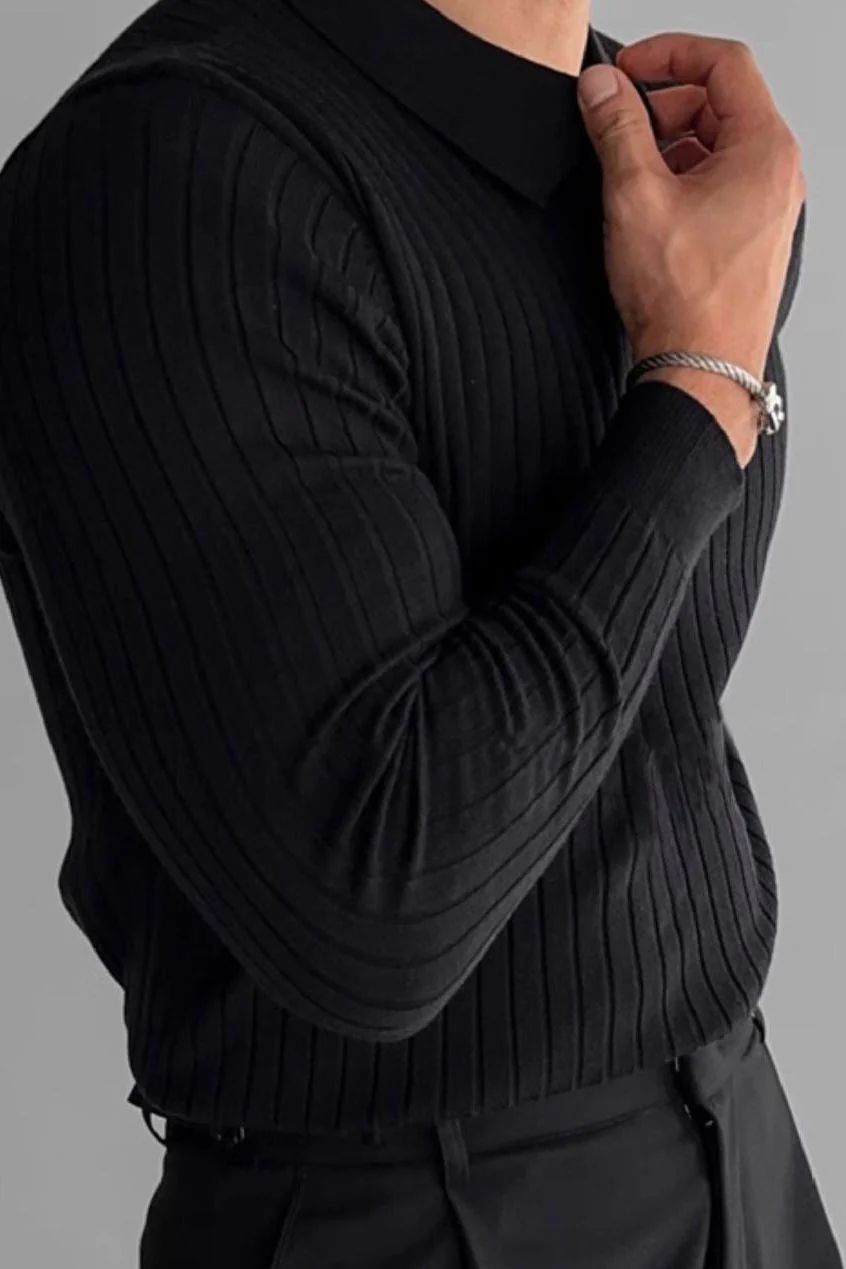 SUWON Long Sleeve V-Neck Polo