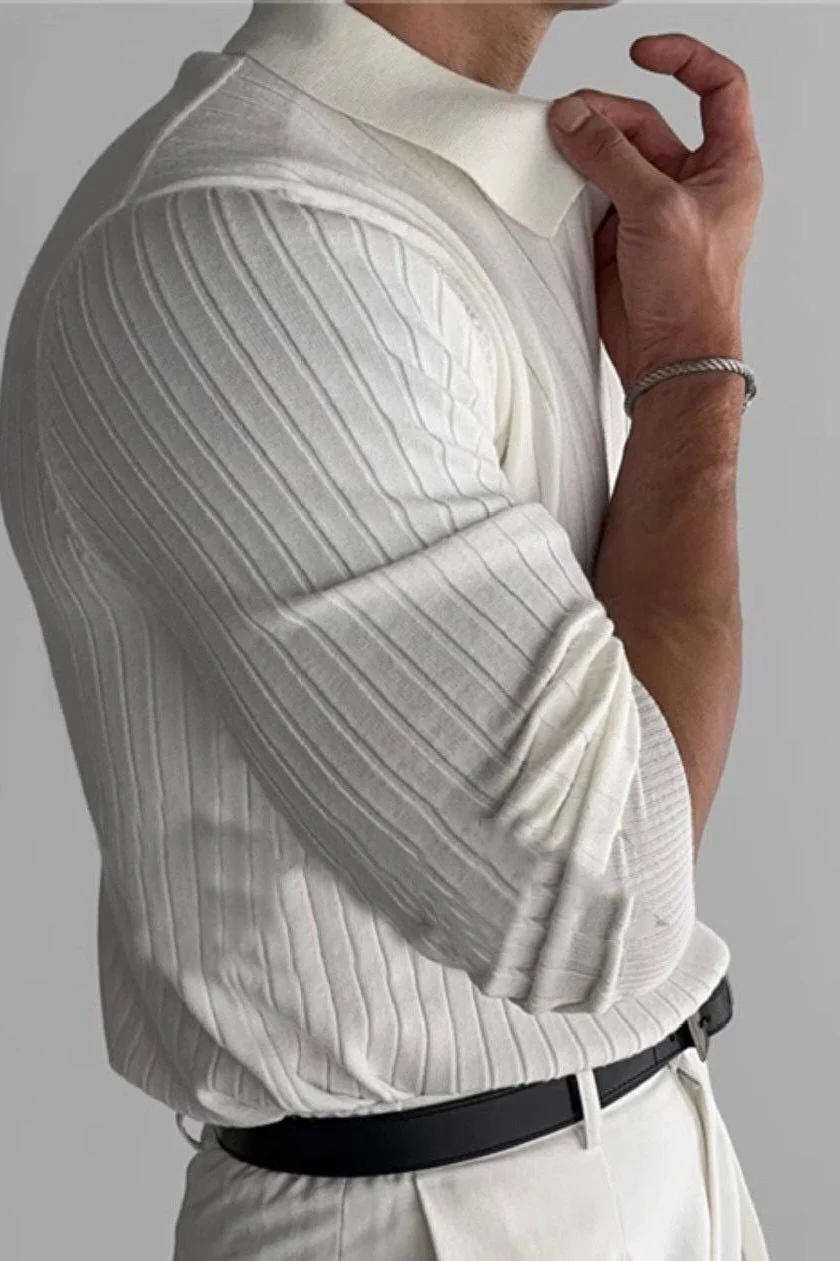 SUWON Long Sleeve V-Neck Polo