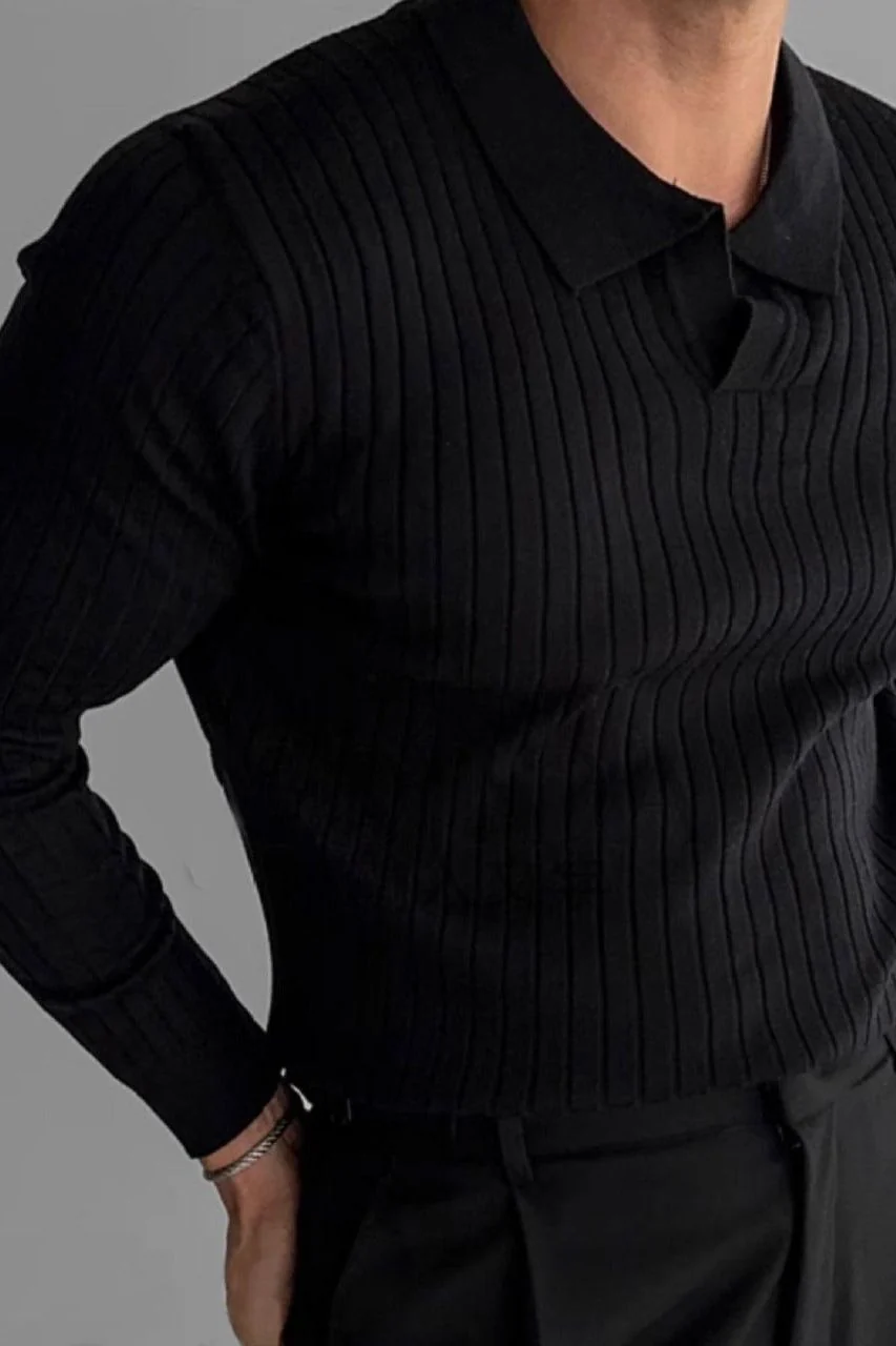 SUWON Long Sleeve V-Neck Polo