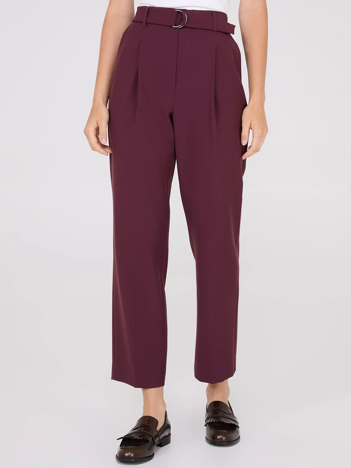 Mid-Rise Pleated Ankle Length Pants