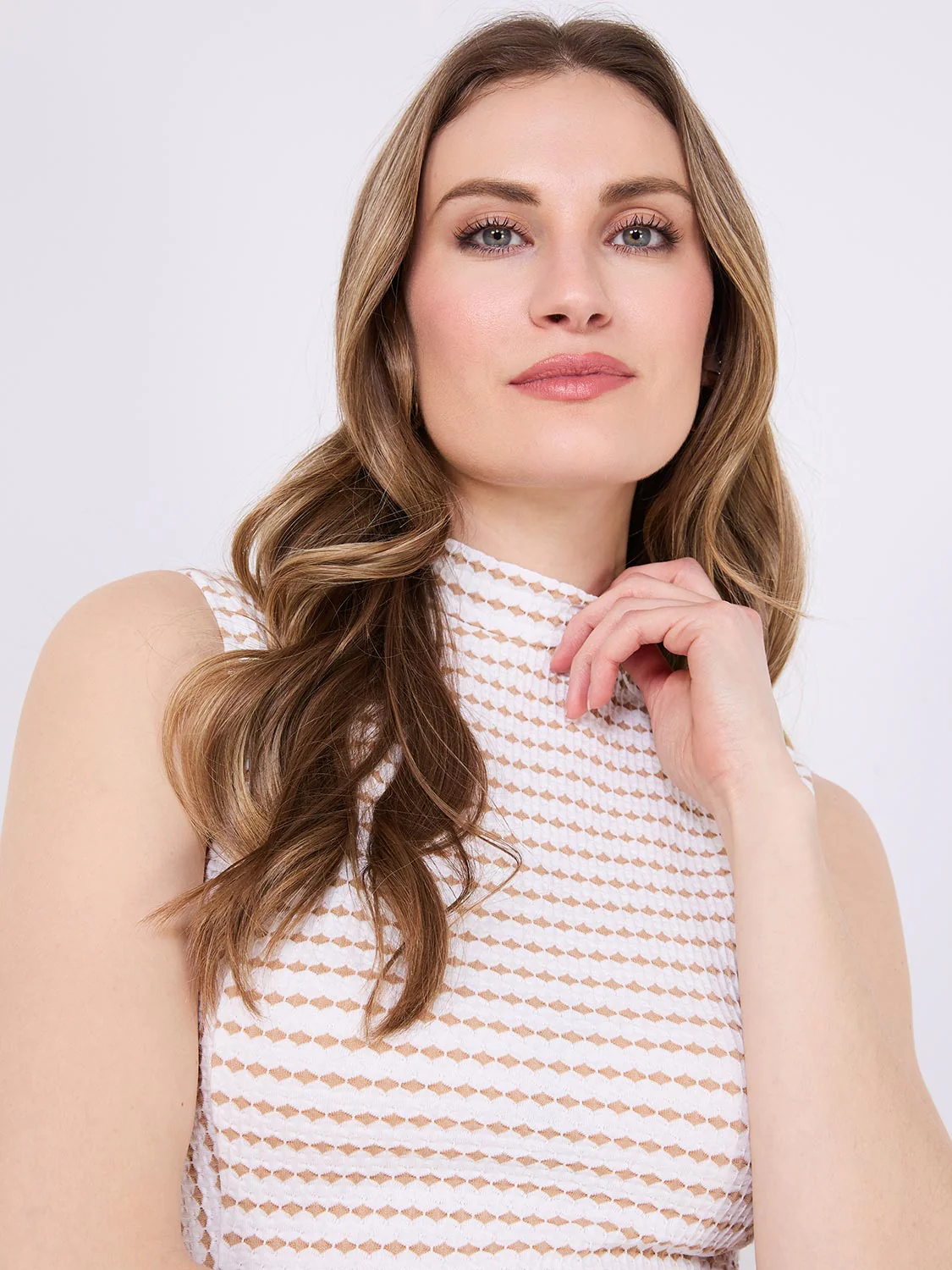 Textured Sleeveless Mock Neck Top