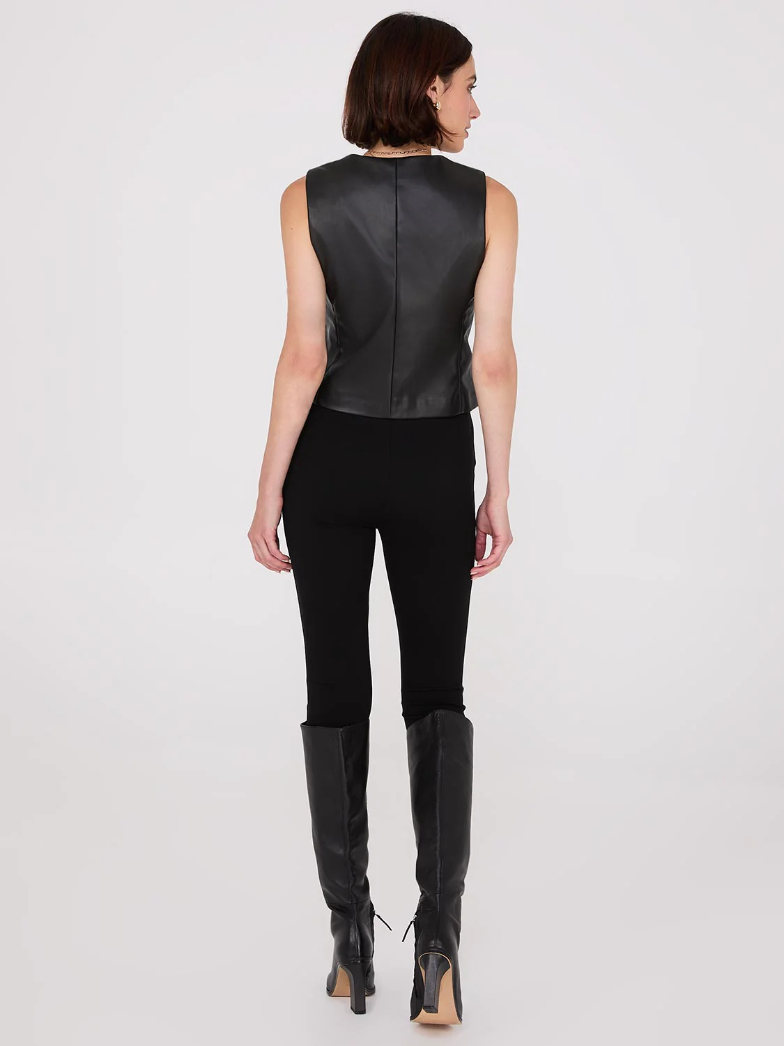 Faux Leather Button-Front Vest