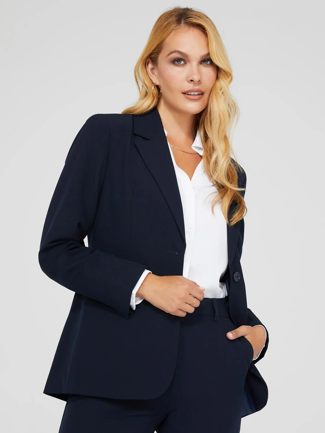 One-Button Long Sleeve Blazer With Pockets
