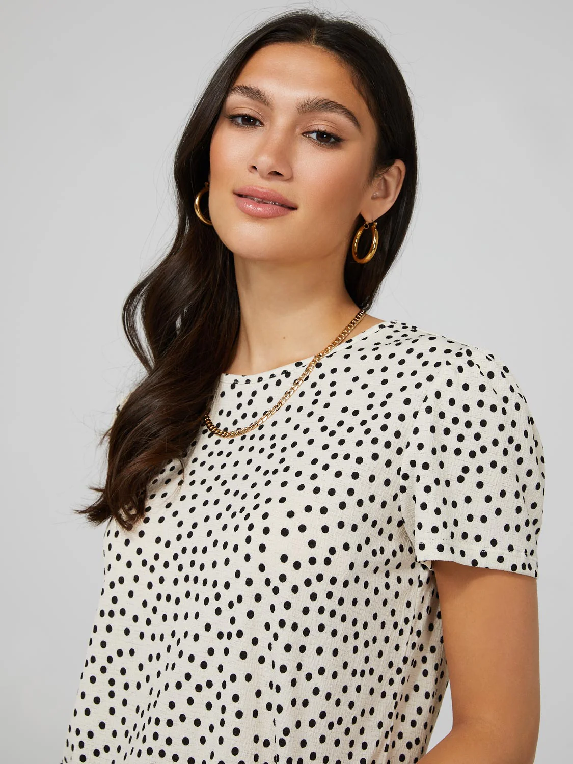 Polka Dot Textured T-Shirt With Smocked Bottom Band
