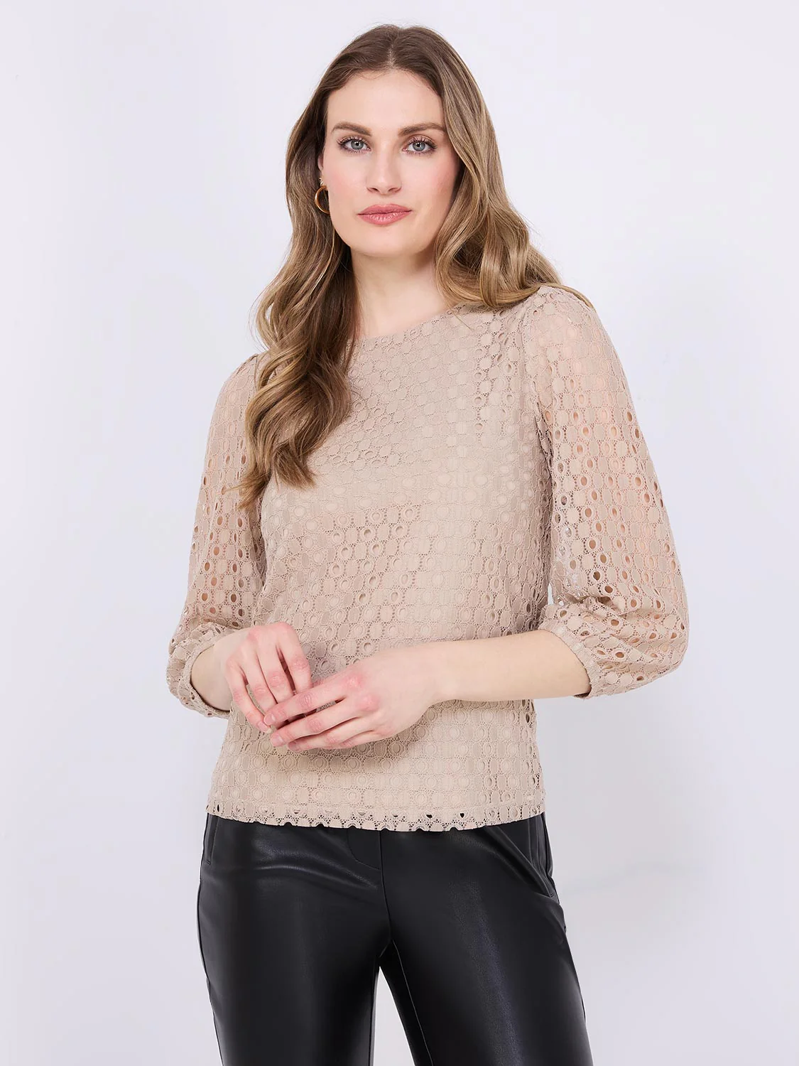 3/4 Puff Sleeve Lace Top