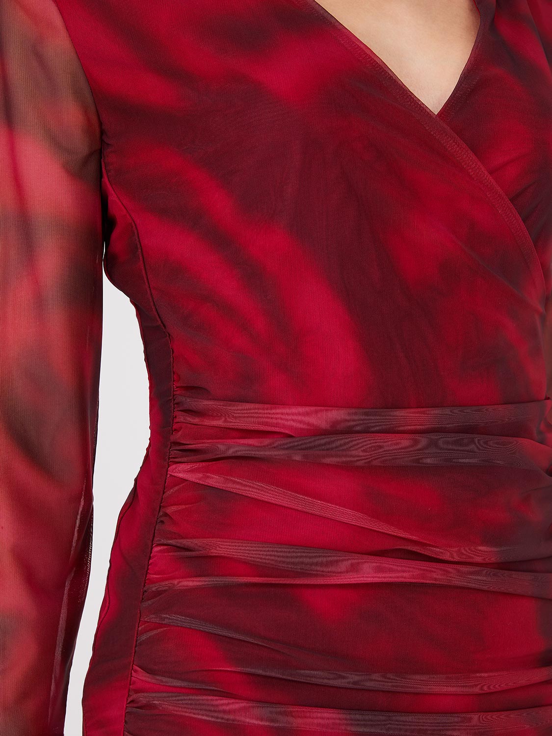 Rose Print Crossover Mesh Top