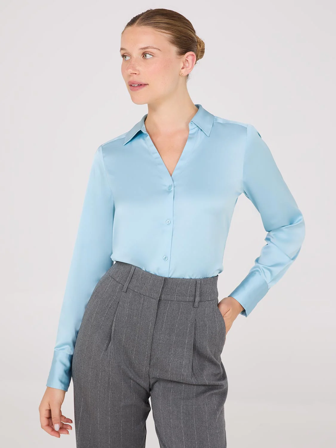 Notch Collar Button-Front Blouse