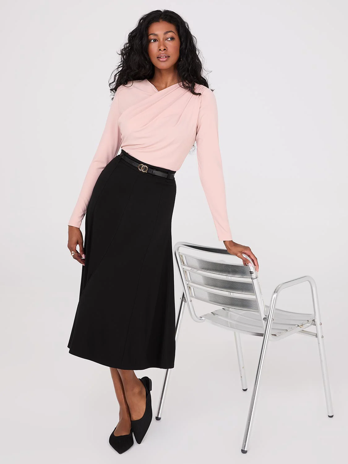 Ruched Drape Neck Top