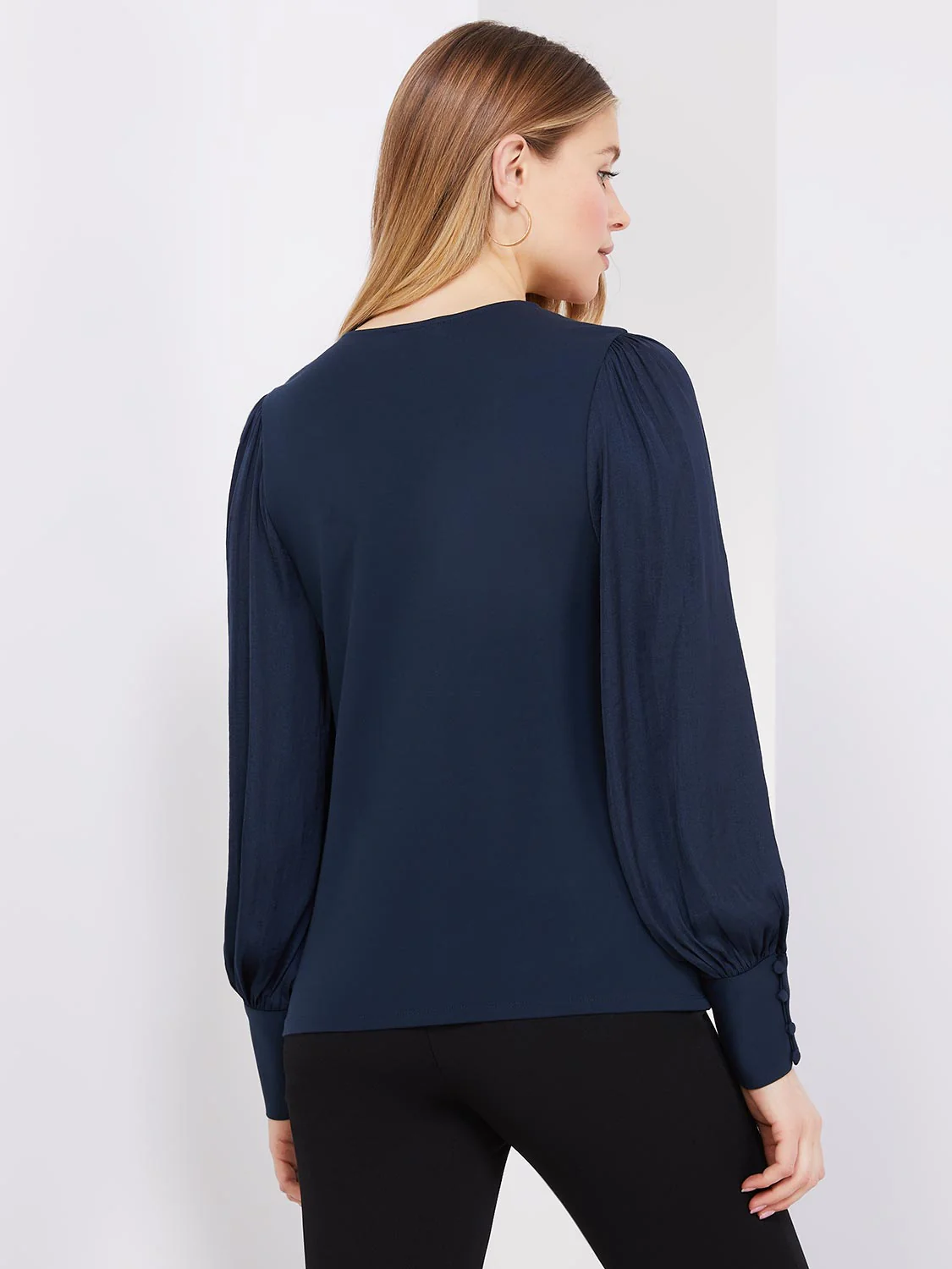 V-Neck Top With Chiffon Balloon Sleeves