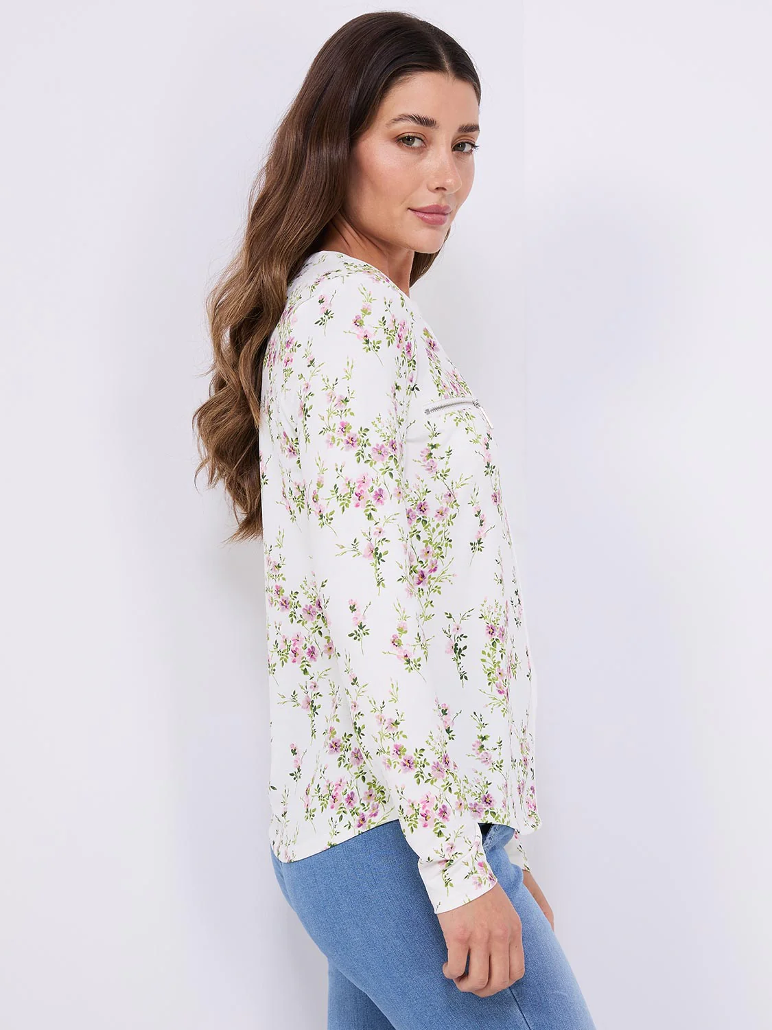 Floral Print Notch Collar Top
