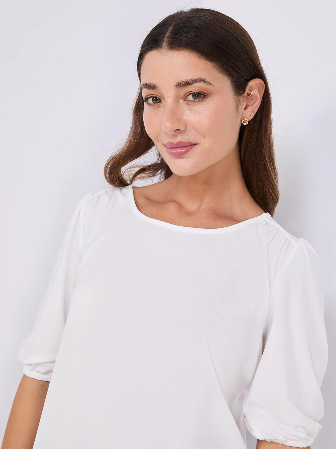 Textured Crepe Balloon Sleeve Top