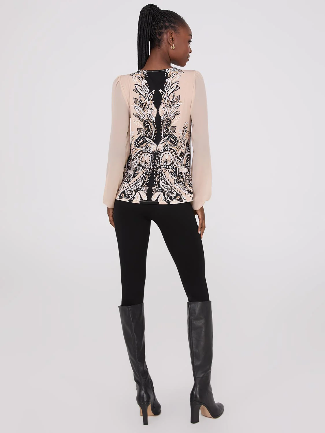 Paisley Print Chiffon Top With Metal Bar