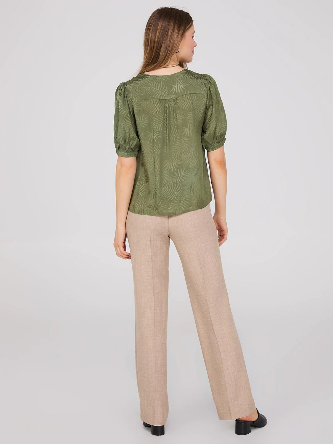 V-Neck Short Puff Sleeve Popover Top