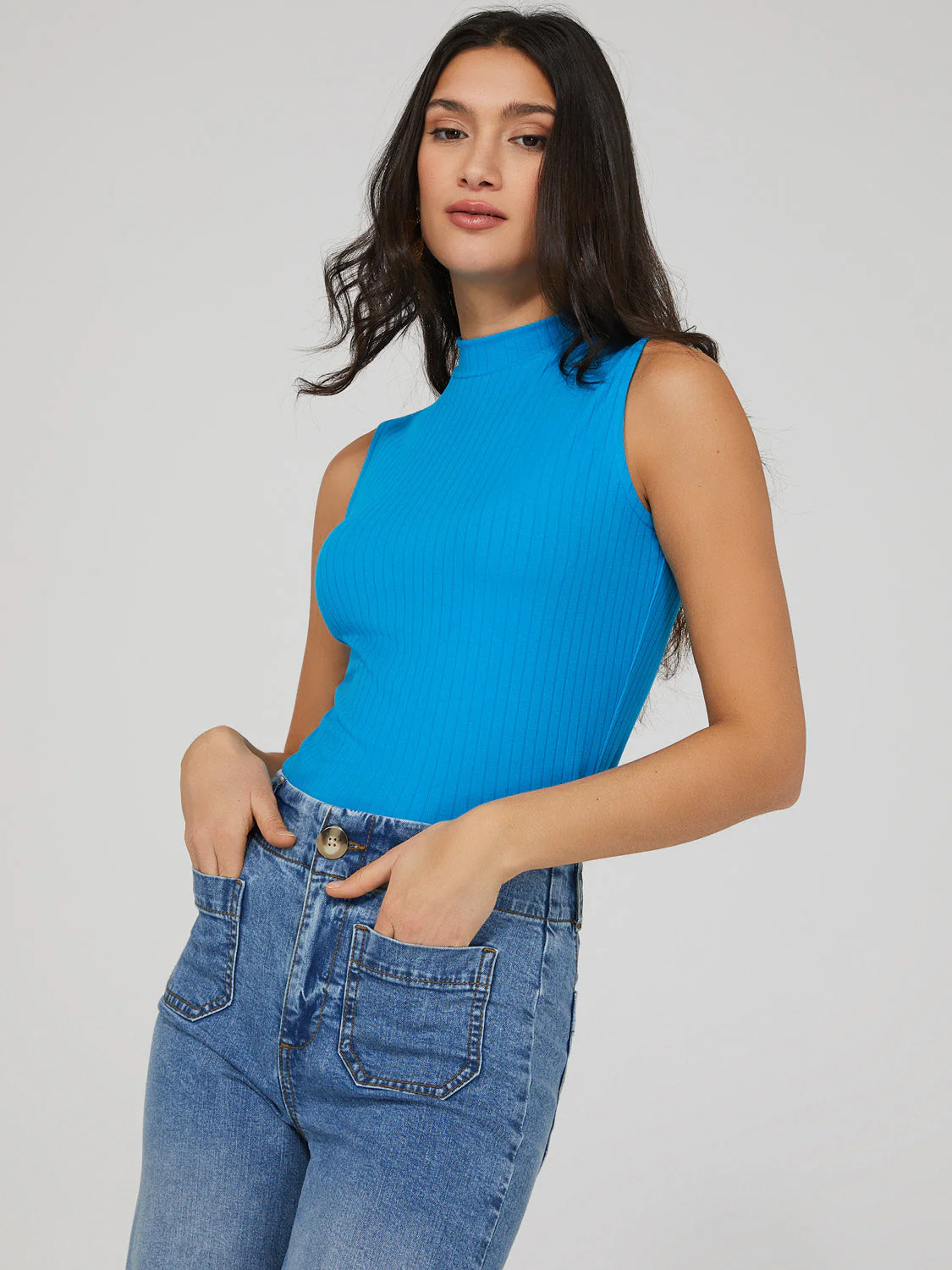 Sleeveless Ribbed Mock Neck Top