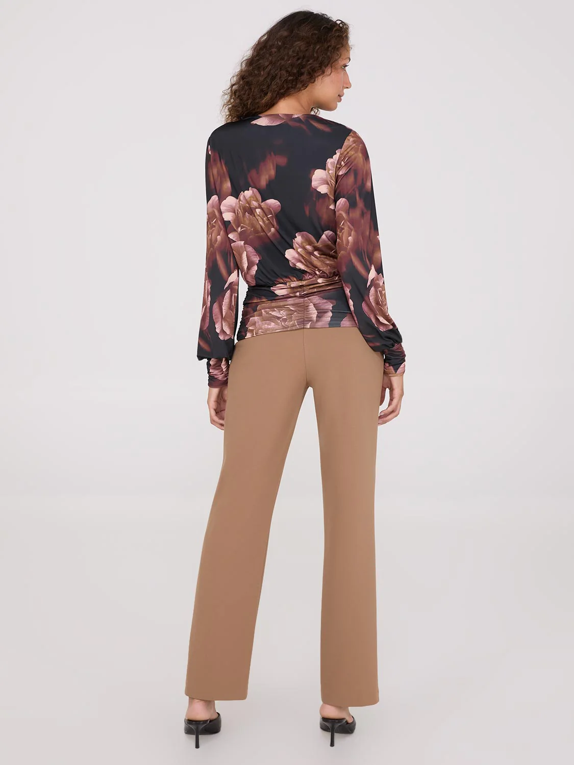 Printed Crossover Top With Ruched Details