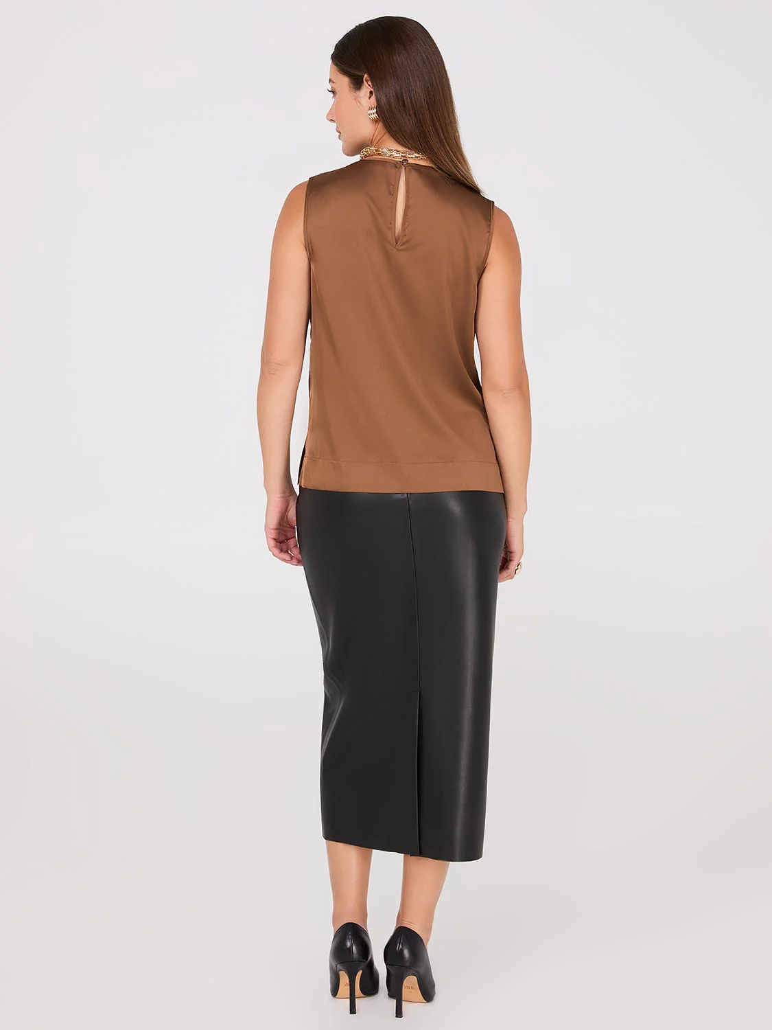 Sleeveless Satin Top With Button Details