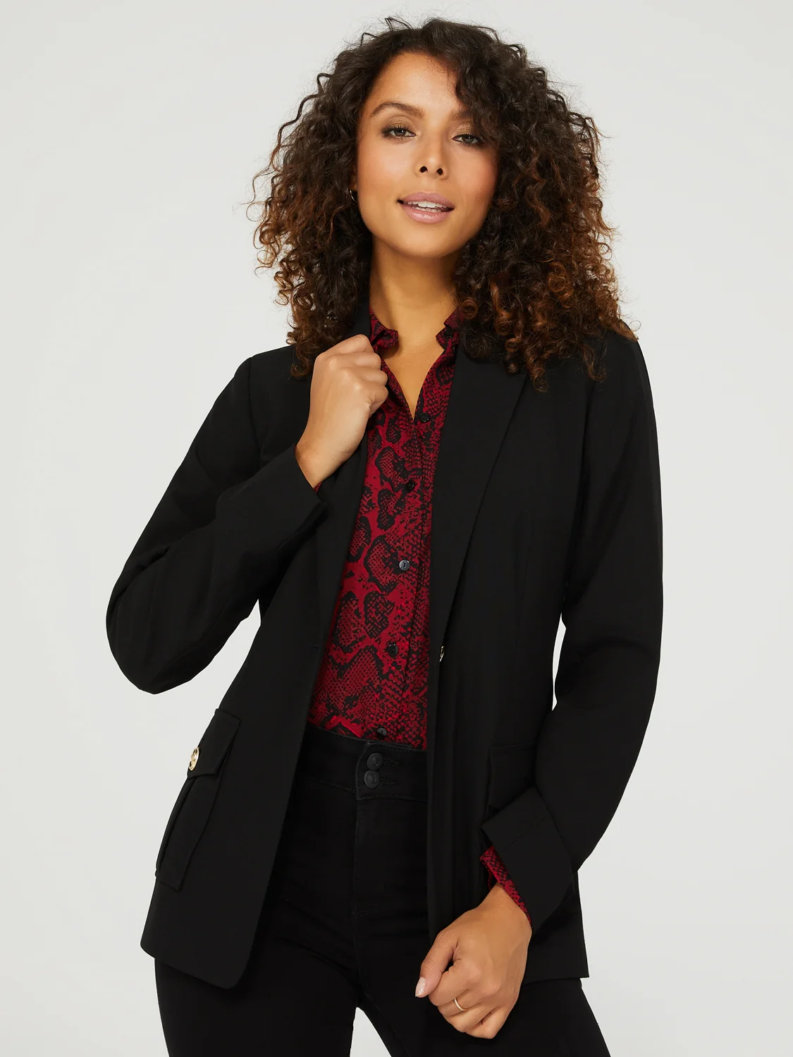 One-Button Blazer With Cargo Pockets