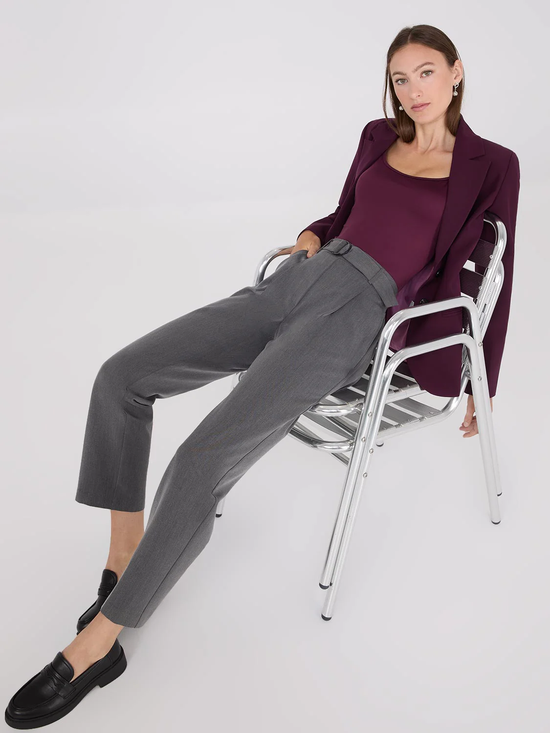 Mid-Rise Pleated Ankle Length Pants