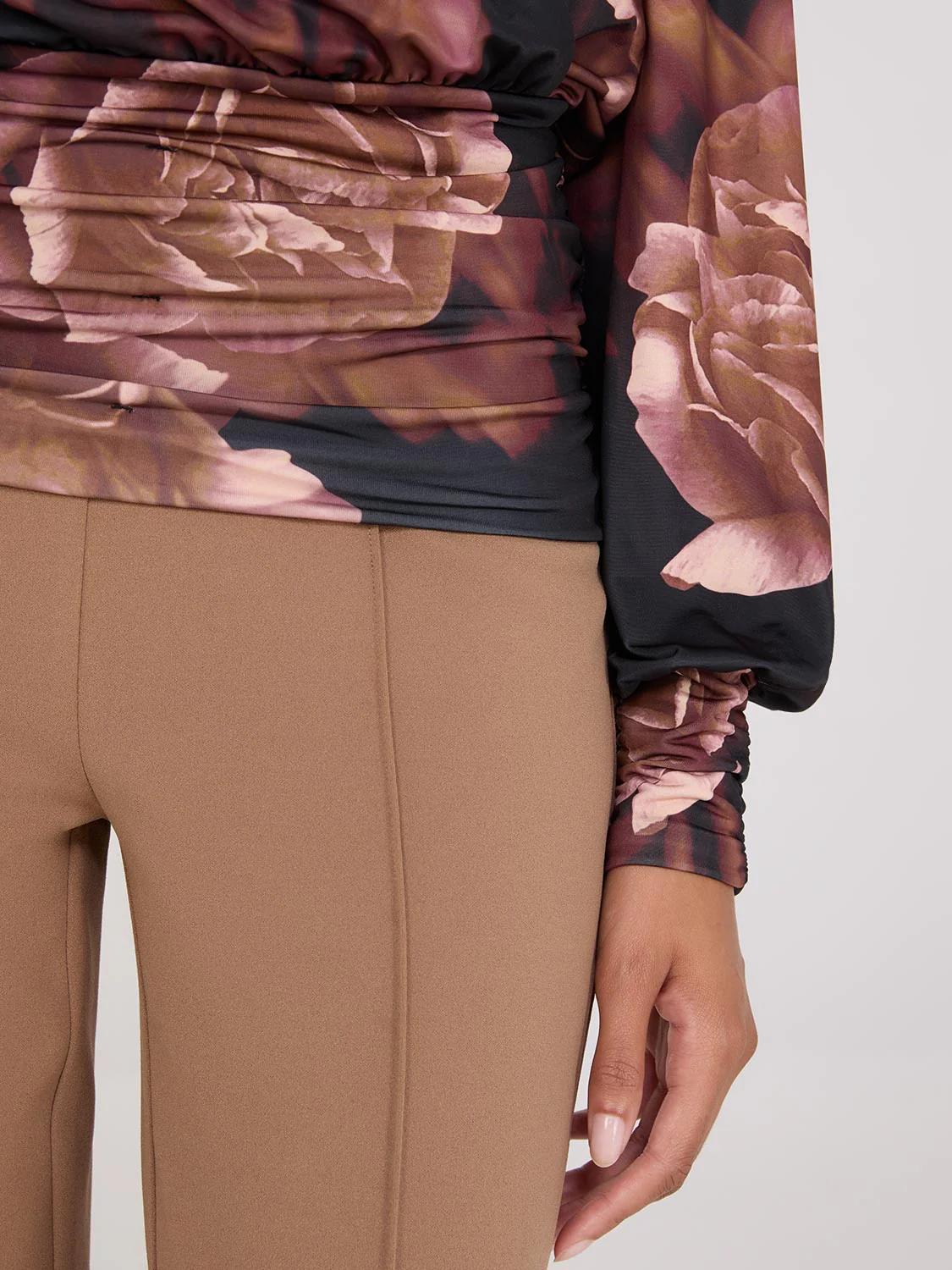 Printed Crossover Top With Ruched Details