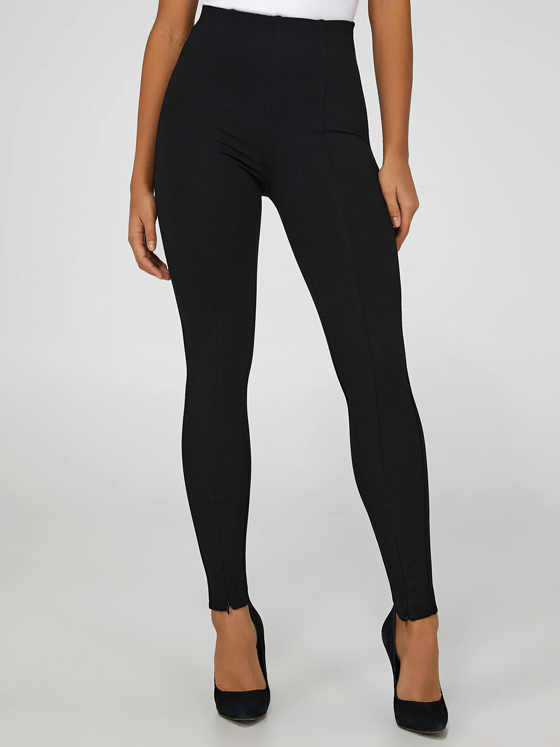 Zipper Detail High-Waisted Pull-On Pants
