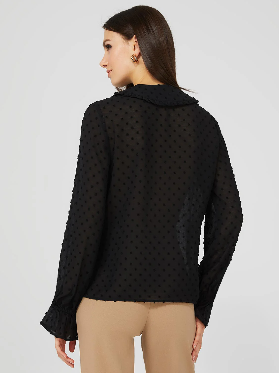 Textured Button-Front Ruffle Collar Blouse