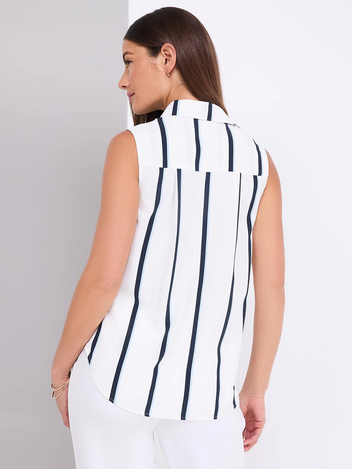 Sleeveless Striped Button-Front Blouse
