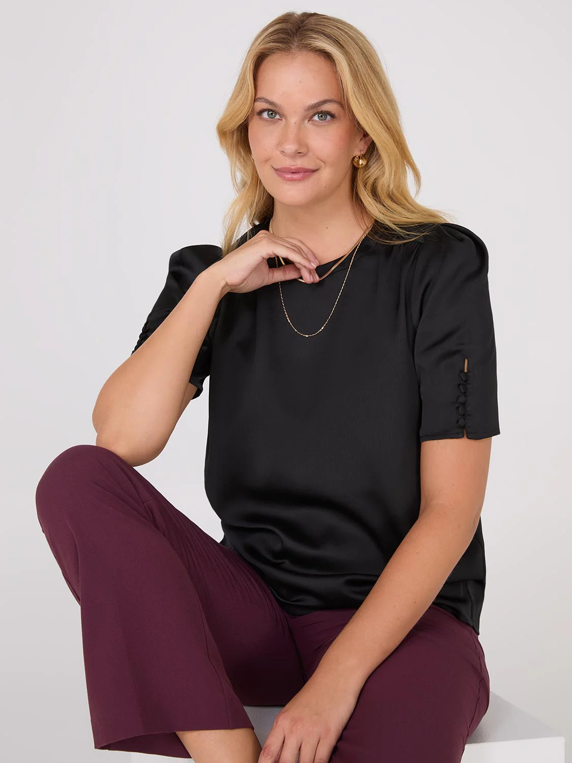 Satin Puff Sleeve Popover Top