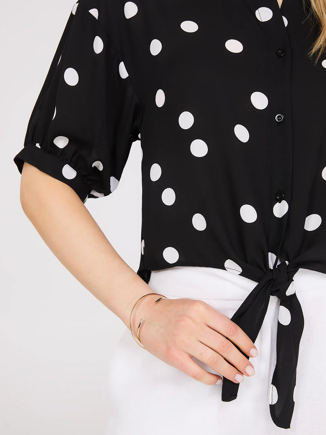 Polka Dot Button-Up Short Sleeve Blouse