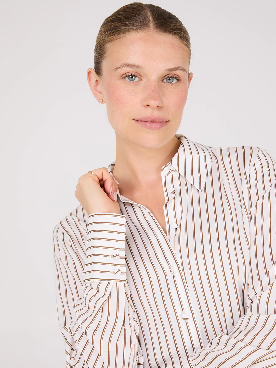 Satin Striped Button-Front Blouse
