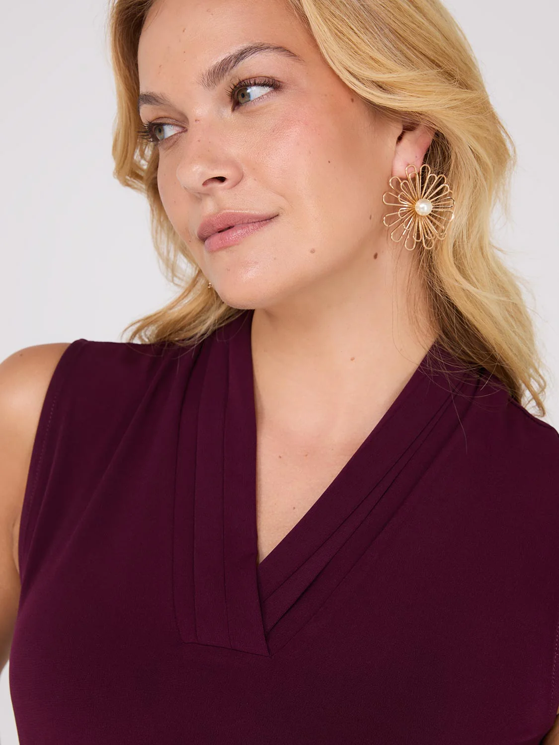 Sleeveless Pleated V-Neck Top