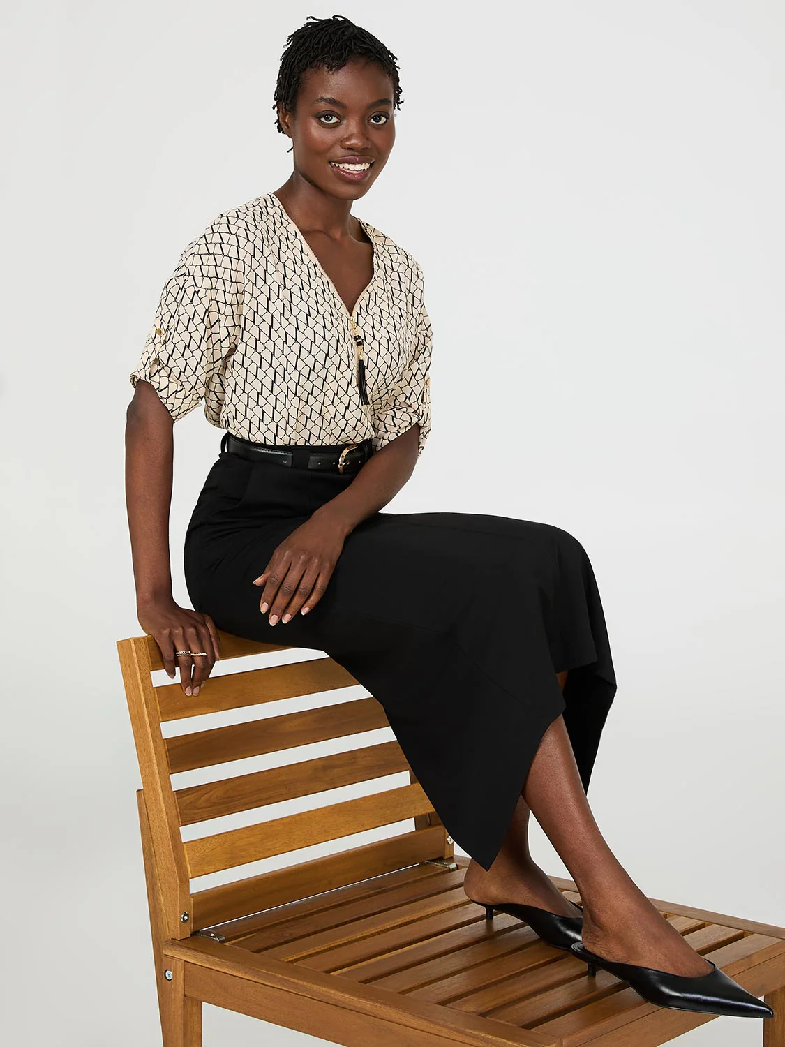 Zip Front V-Neck Top