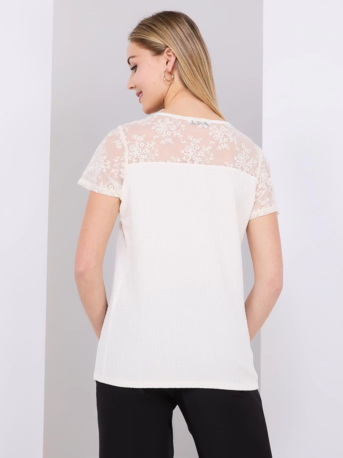 Floral Embroidered Mesh Short Sleeve Top
