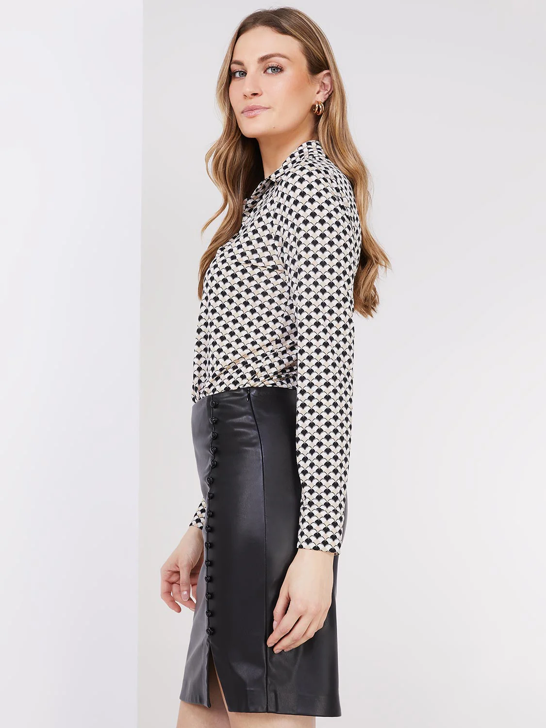 Print Button-Front Blouse