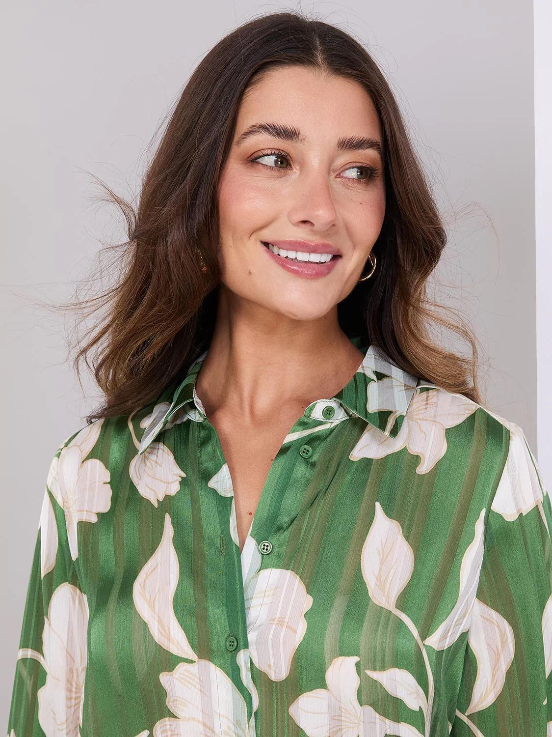 Printed Shadow Stripe Button-Front Blouse