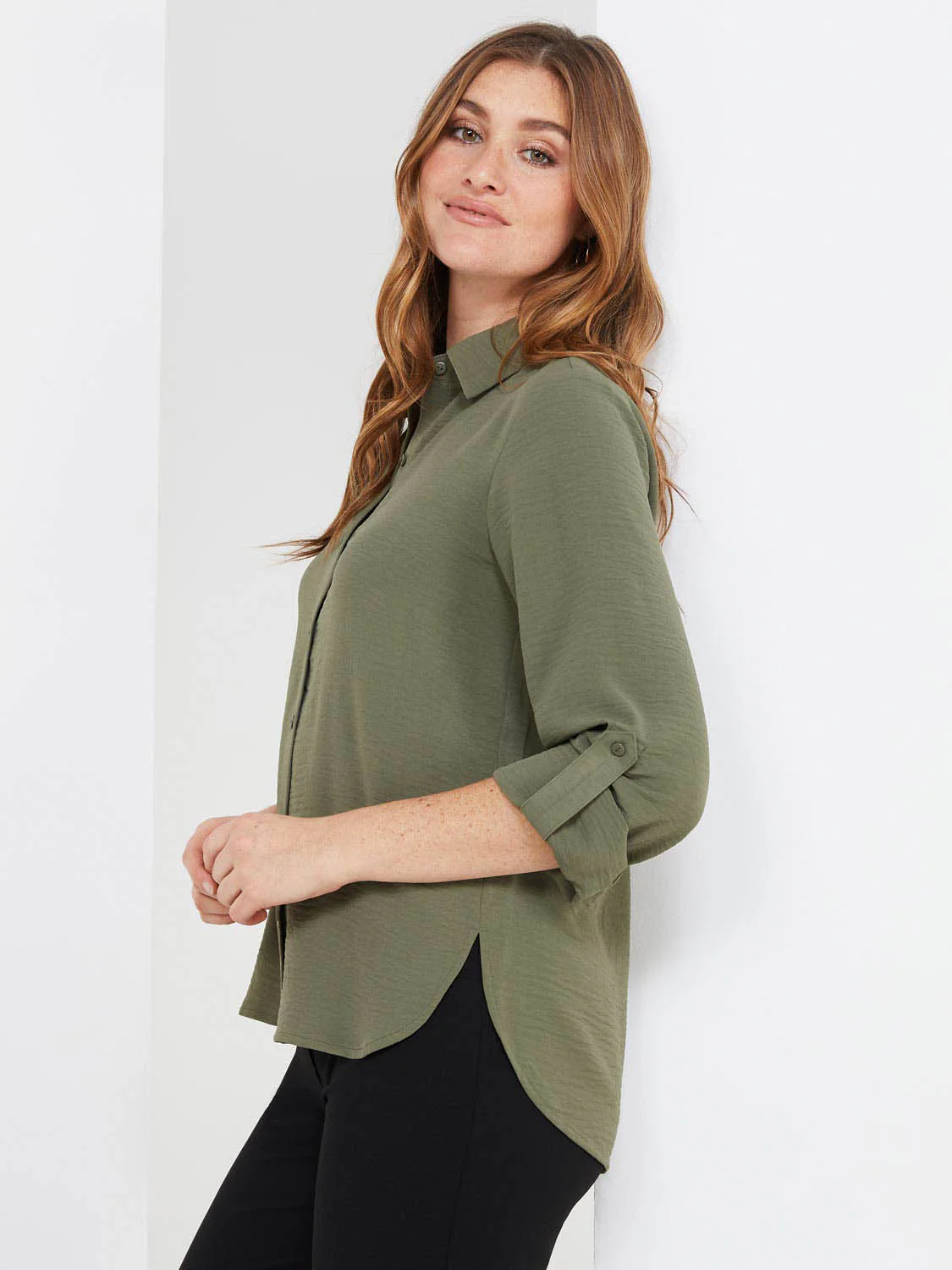 Textured Button-Front Blouse