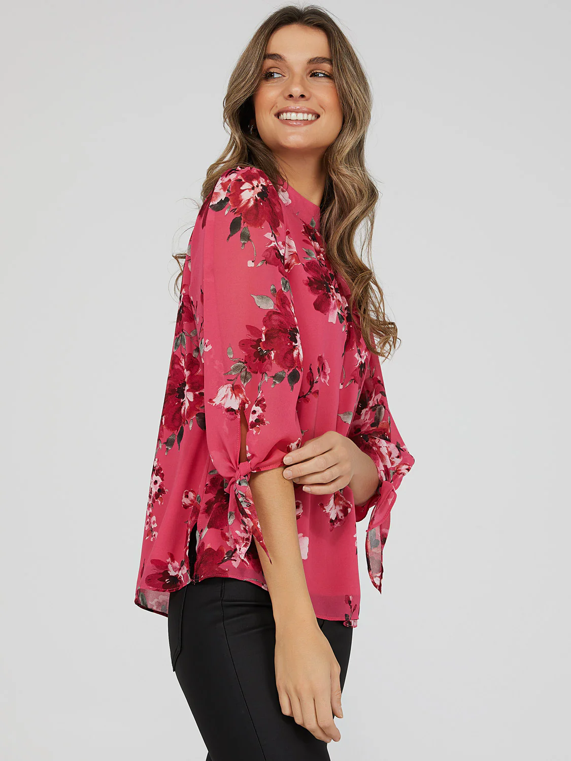 Printed Chiffon Mock Neck Blouse
