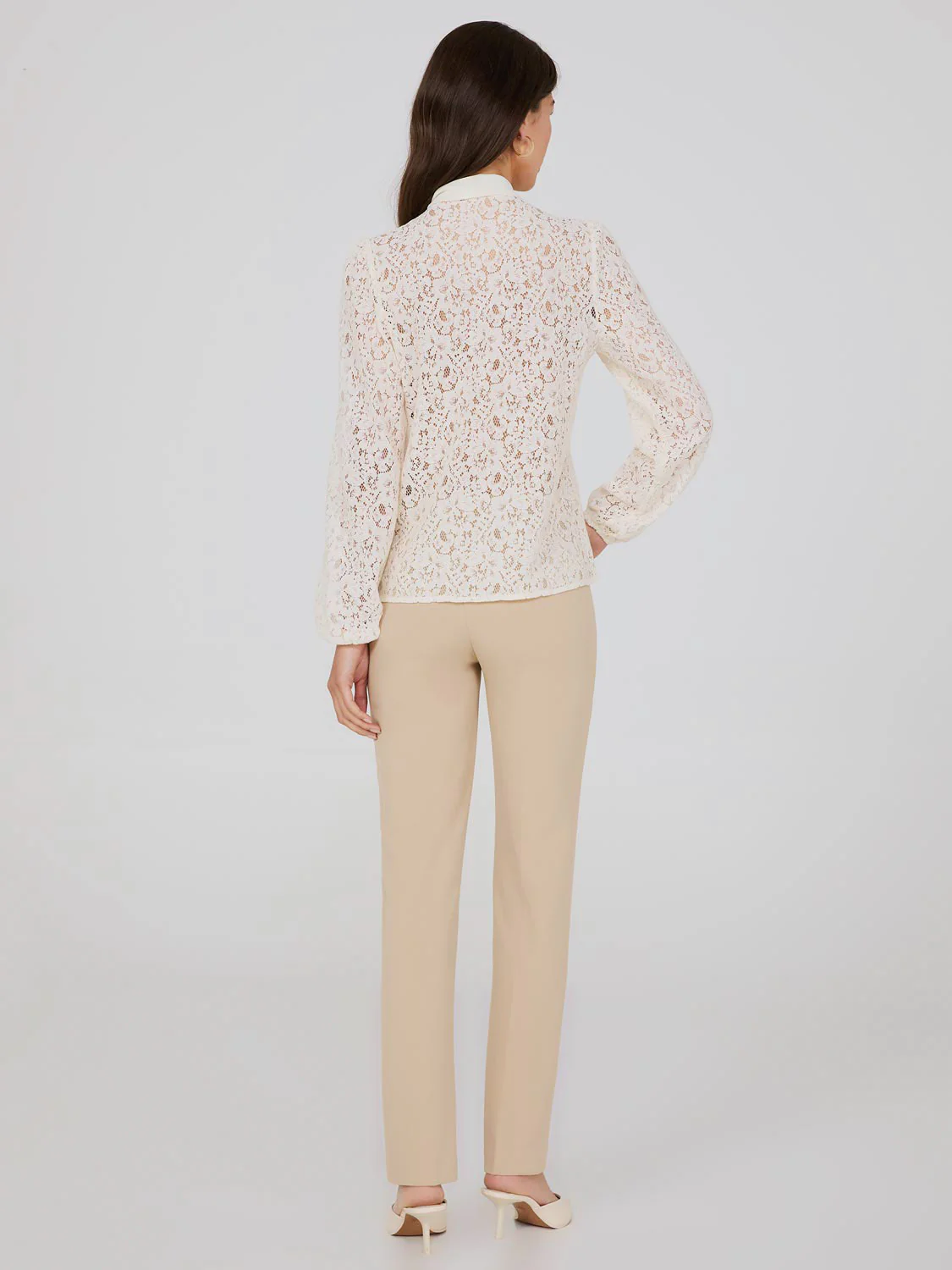 Lace Button-Front Bow Blouse