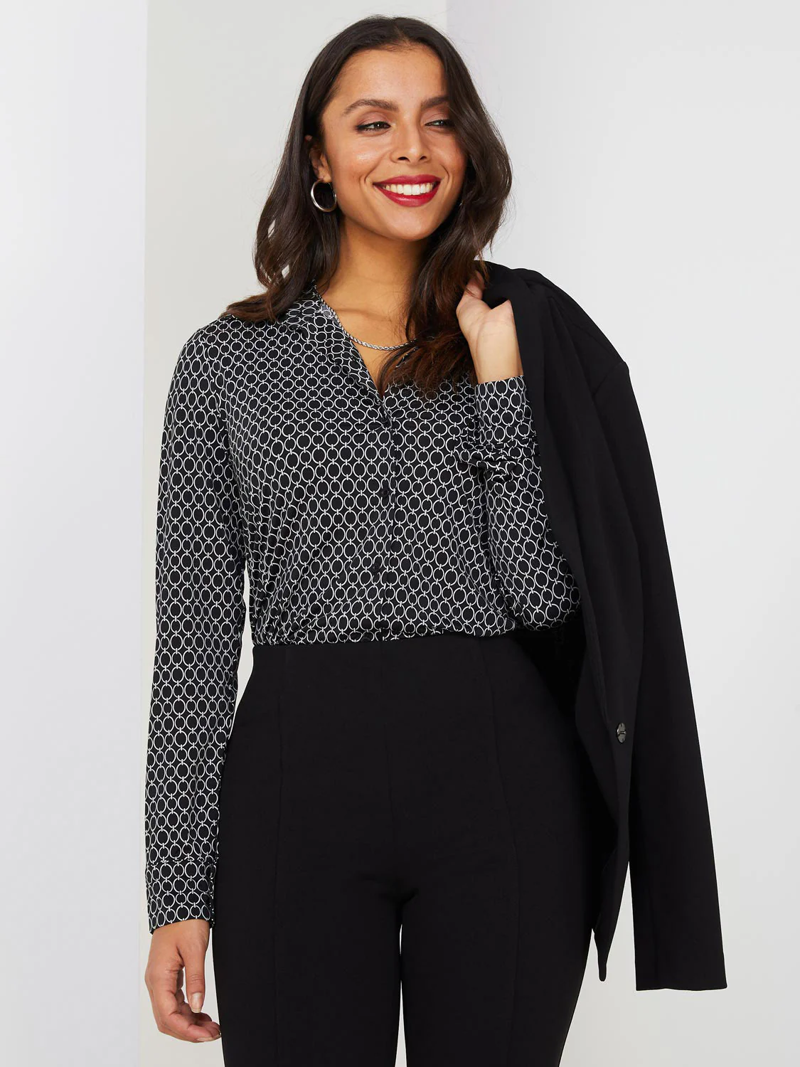 Geometric Print Button-Front Blouse