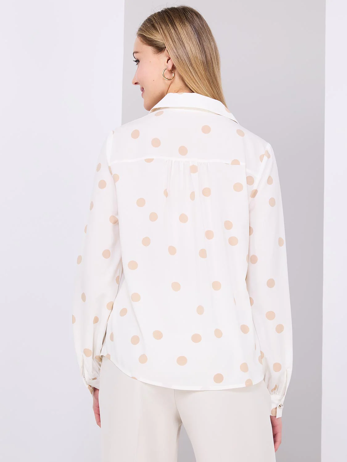 Silky Polka Dot Button-Front Blouse