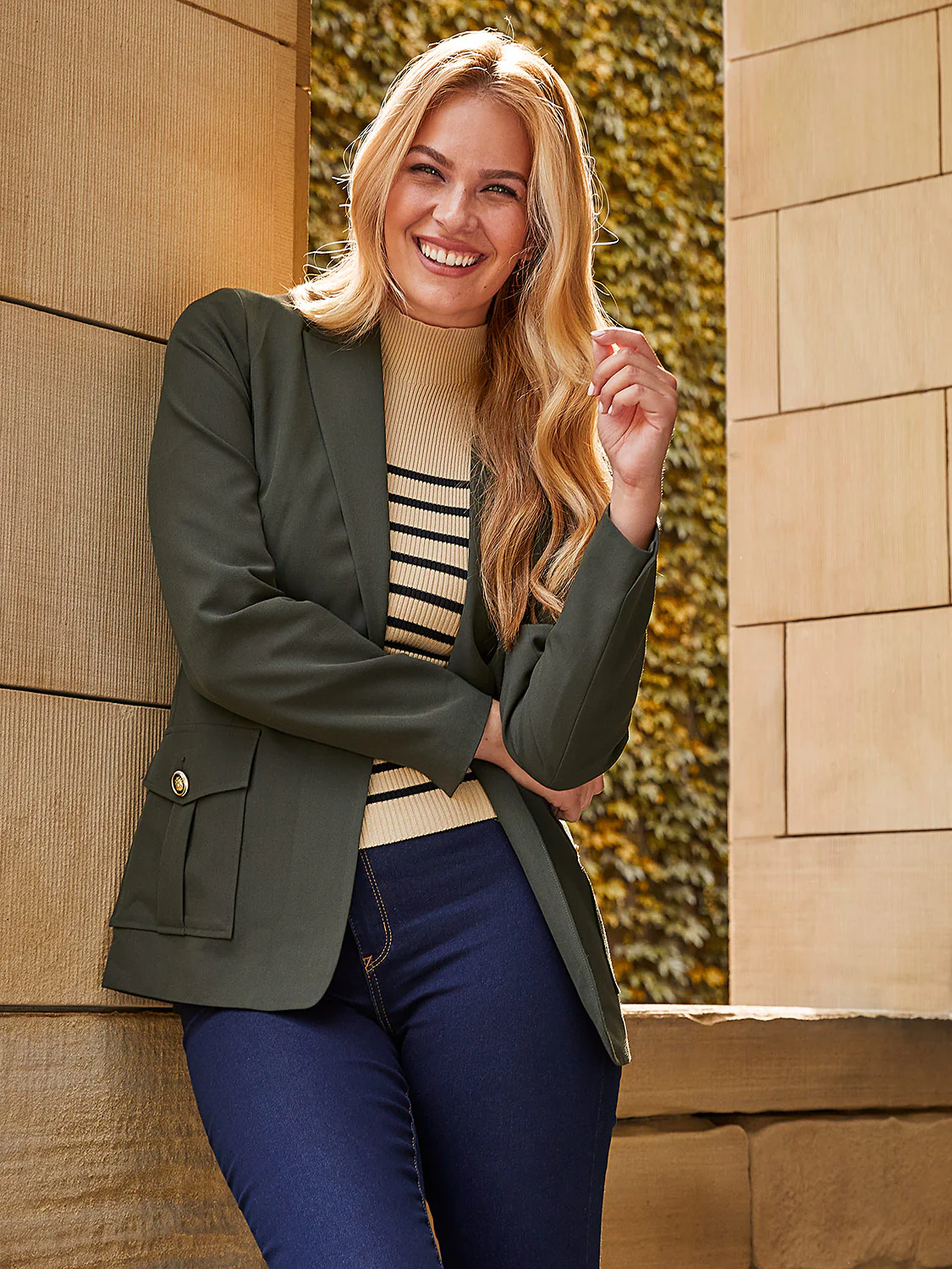 One-Button Blazer With Cargo Pockets