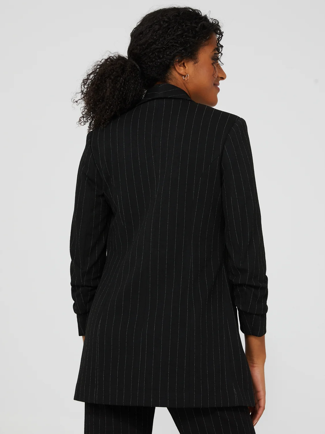 Pinstripe Crepe Open Blazer