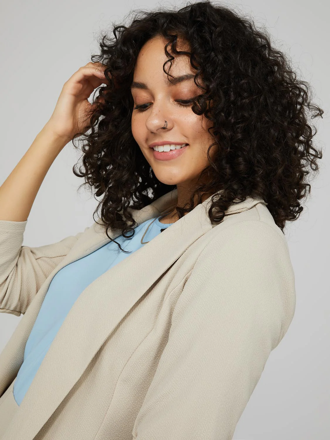 Long Blazer With 3/4 Ruched Sleeves