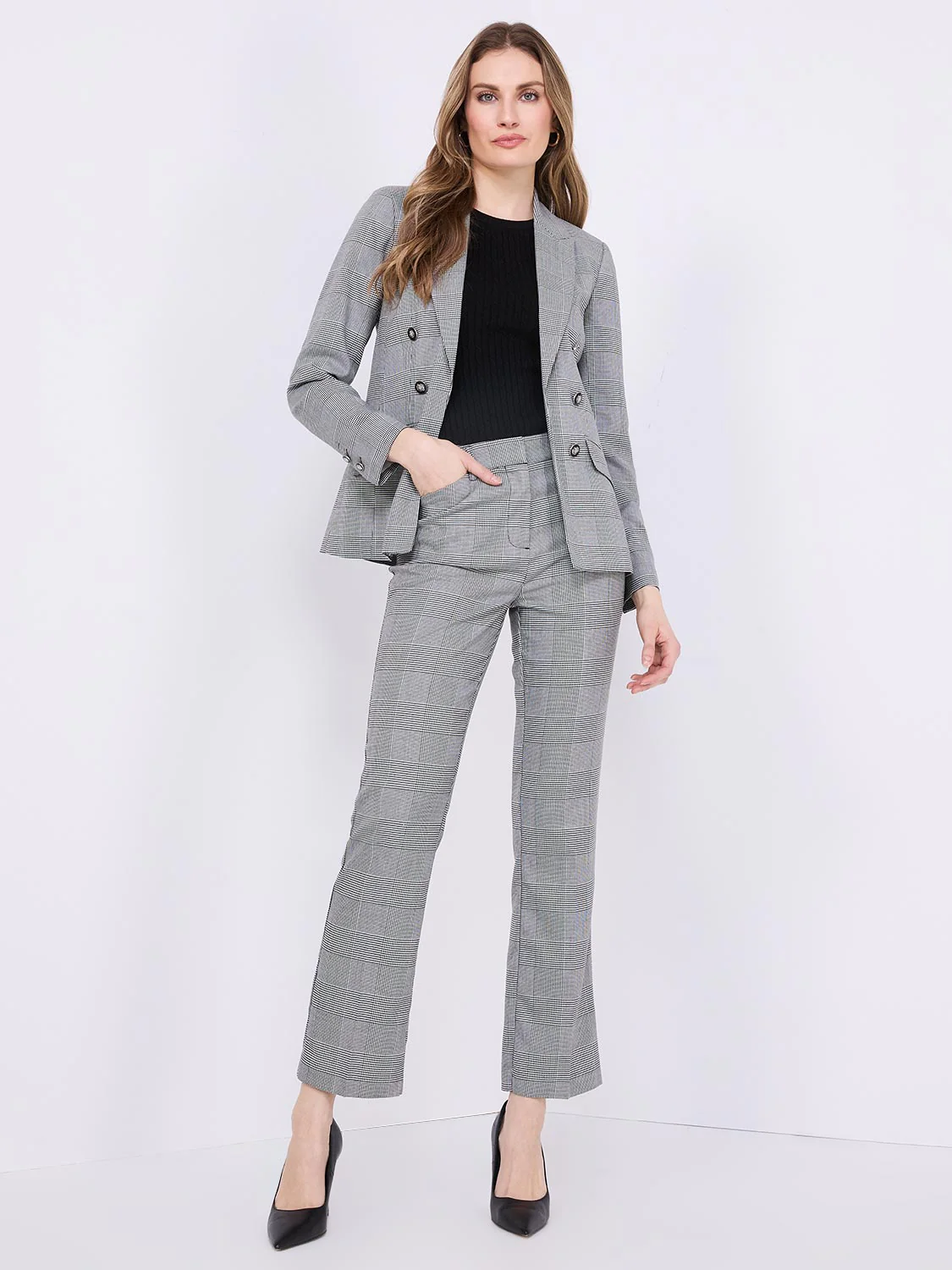 Plaid Straight-Leg Pants